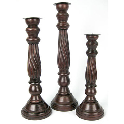 Set Of 3 Wooden Candle Sticks